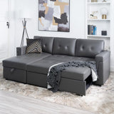 Naomi Home Jenny Sectional Sofa Sleeper with Storage Chaise, Tufted Pull Out Couch with Storage, Sectional Sofa Bed, L-Shaped Reversible Sleeper Sofa with Storage, Dark Gray,Air Leather Naomi Home