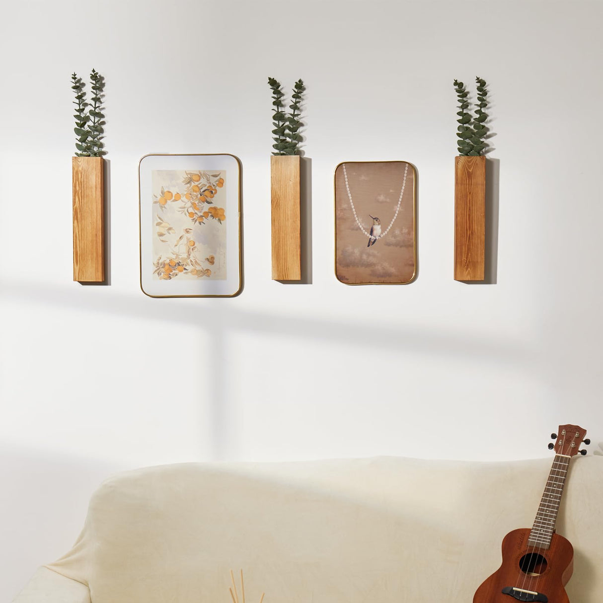 Mokof Wood Wall Planters with Artificial Plant Eucalyptus, Modern Farmhouse Wall Decor for Living Room, Bedroom, Bathroom, Wooden Pocket Hanging Wall Vase with Faux Plants Greenery Decor (3 Pack) Mokof