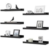 DOLLFIO Floating Shelves Set of 6, Black Wall Shelves with Lip, Display Shelves for Wall Decor, Modern Picture Ledge for Living Room, Bedroom, Nursery, Bathroom, Pictures, Books, Plants- Black DOLLFIO