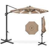 Best Choice Products 10ft Solar LED Cantilever Patio Umbrella, 360-Degree Rotation Hanging Offset Market Outdoor Sun Shade for Backyard, Deck, Poolside w/Lights, Easy Tilt, Cross Base - Tan Best Choice Products