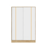 Timechee Almirah for Clothes, Storage Wardrobe Closet Cabinet, Clothes Closet with Metal Hanging Rod, 4 Shelves and Sliding Doors for Bedroom, Natural + White (21.4" D x 47.2" W x 69.7" H) Timechee