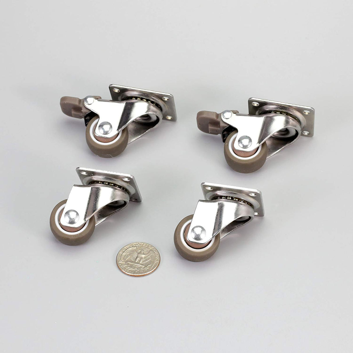 bayite 4 Pack 1" Low Profile Casters Wheels Soft Rubber Swivel Caster with 360 Degree Top Plate 100 lb Total Capacity for Set of 4 (2 with Brakes & 2 Without) bayite