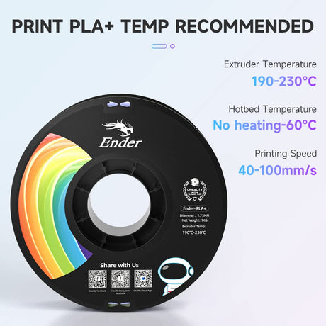 Creality 3D Printer Filament, PLA Plus Filament 1.75mm Rainbow, PLA Pro Toughness Upgraded Dimensional Accuracy +/- 0.03mm, 1KG Spool(2.2lbs) Ender PLA+ Filament for Most 3D Printer Creality