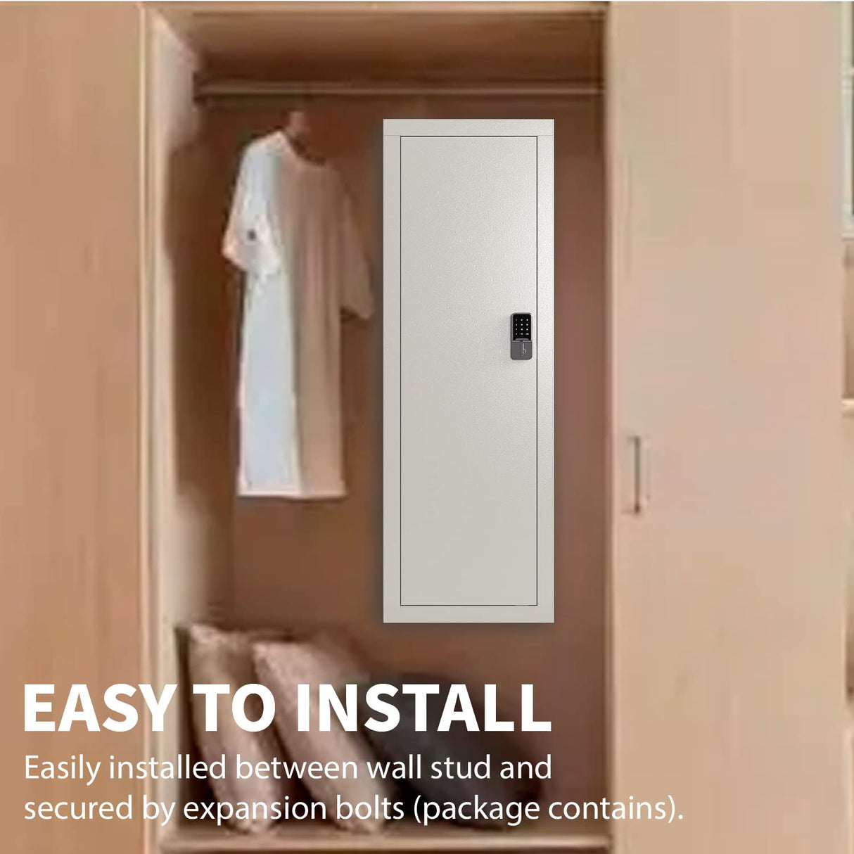 Hidden Gun Safe In Wall Long Gun Safe, 53" Wall Safe Gun Cabinet Safe in Wall, Rifle Gun Safe for Home Office Rifle and Pistols, Quick Access Security Cabinet Gun Storage Cabinet with Removable Shelf kingwolfox