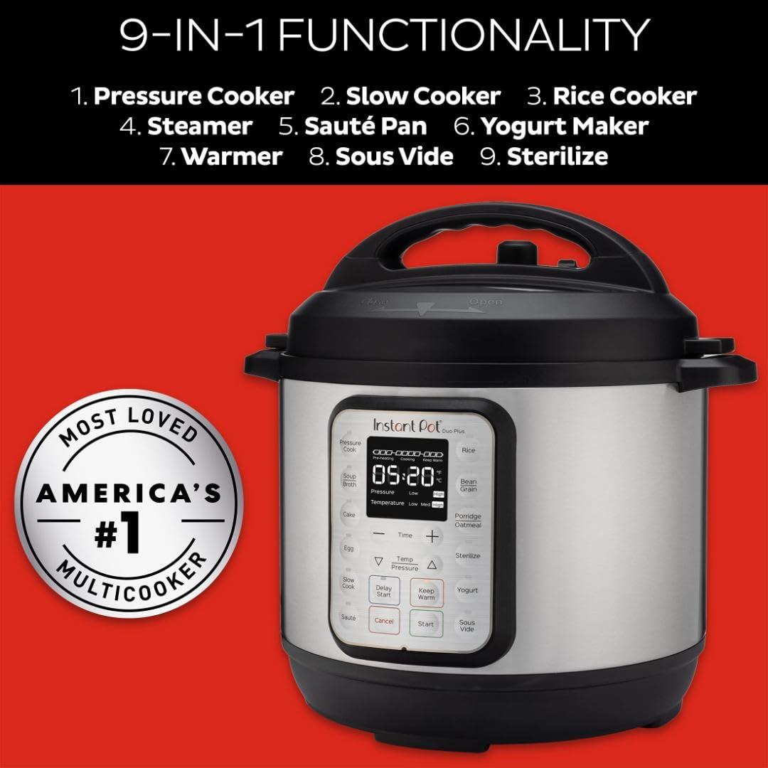 Instant Pot Duo Plus 9-in-1 Electric Pressure Cooker, Slow Cooker, Rice Cooker, Steamer, Sauté, Yogurt Maker, Warmer & Sterilizer, Includes App With Over 800 Recipes, Stainless Steel, 6 Quart Instant Pot