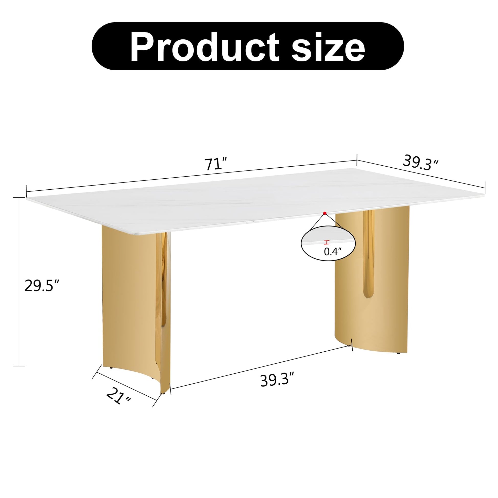 Modern Dining Table for 8,White Marble Kitchen Table with Golden Stainless Steel Base,71'' Gold Dining Table Ideal for Kitchen Dining Room - WoodArtSupply