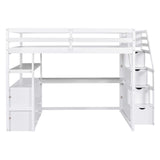 Harper & Bright Designs Full Size Loft Bed Frame with Stairs and Desk, Solid Wood Loft Bed with Storage Drawers and Bookshelf for Kids Teens Adults - White Harper & Bright Designs