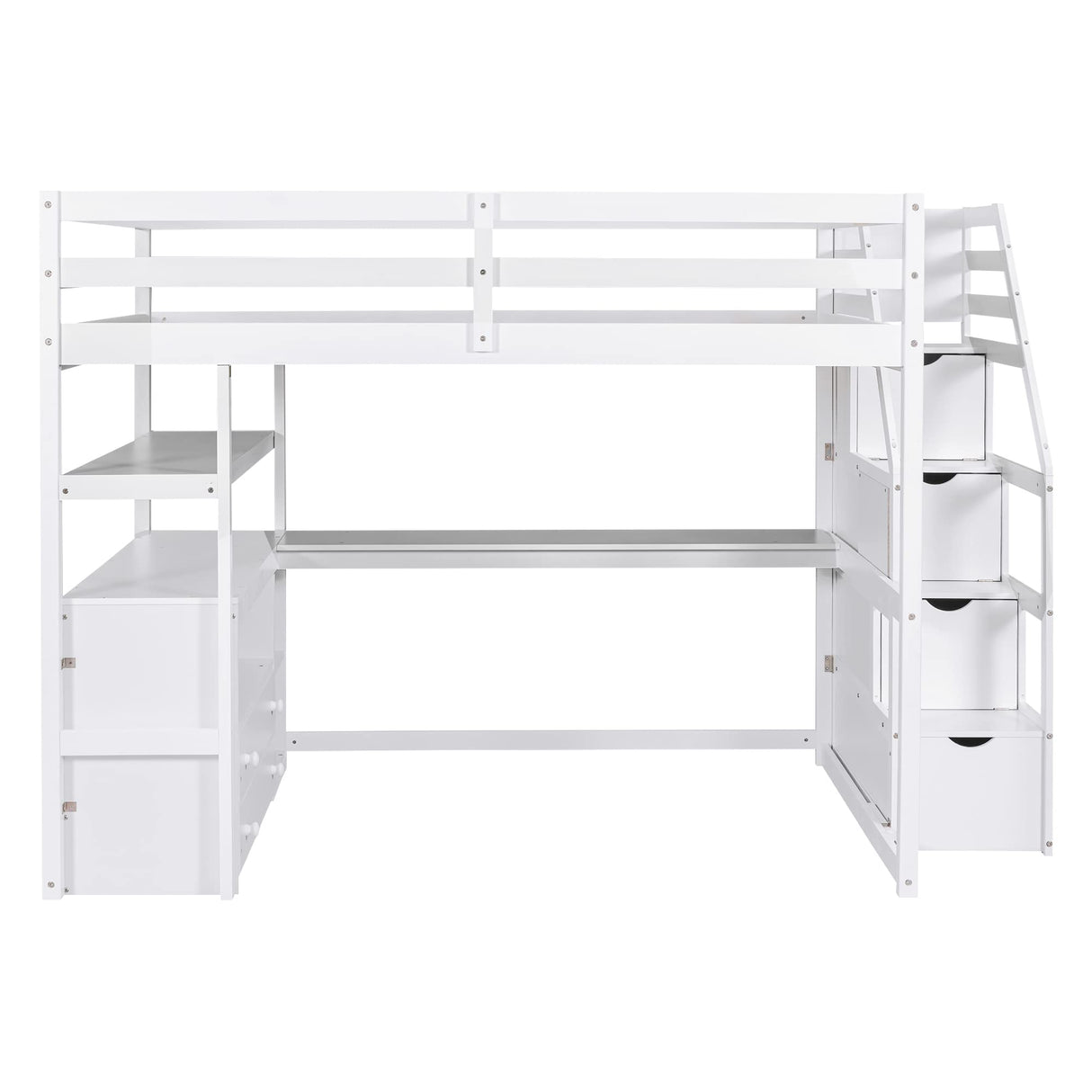 Harper & Bright Designs White Full Size Loft Bed with Integrated Desk, Shelving, and Storage Staircase Harper & Bright Designs
