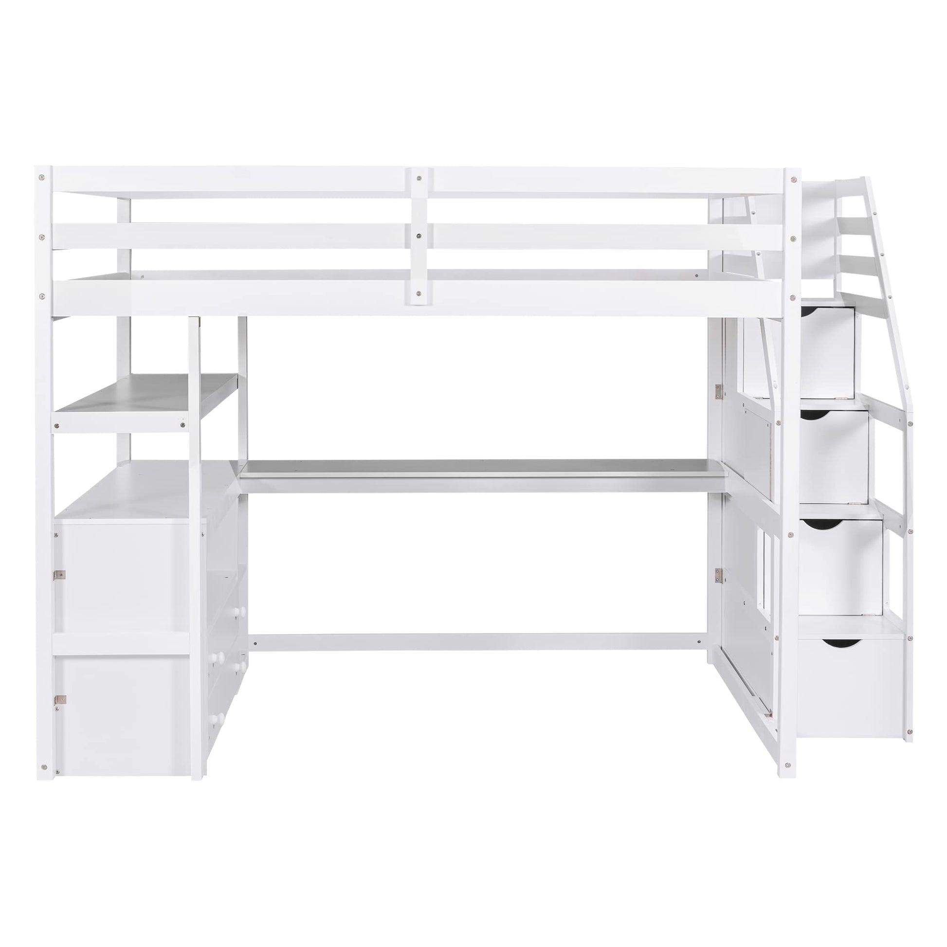 Harper & Bright Designs White Full Loft Bed with Staircase, Desk, and Storage Drawers for Kids and Teens - WoodArtSupply