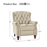HULALA HOME Genuine Leather Recliner Chair Set of 2 w/Solid Wood Feet, Modern Adjustable Tufted Push Back Arm Chair w/Rivet Decoration, Home Theater Seating Reclining Sofa for Living Room, Beige HULALA HOME