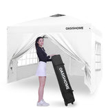 OASISHOME Pop-up Gazebo Instant Portable Canopy Tent 10'x10', with 4 Sidewalls, Windows, Wheeled Bag, for Patio/Outdoor/Wedding Parties and Events (10FTx10FT, White) OASISHOME