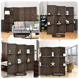 Giantex 6Ft 6 Panel Room Divider with Shelves, Freestanding Hand-Woven Rattan Folding Privacy Screens for Room Separation, Wooden Partition Room Divider Wall for Home Office Studio Separator Giantex