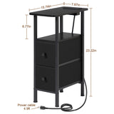 LOAKEKEL Narrow End Table Living Room with Charging Station, Skinny Side Table with Fabric Drawers, Slim Nightstand for Bedroom, Small Spaces, Couch, Black, HETNDP02BK-1 LOAKEKEL