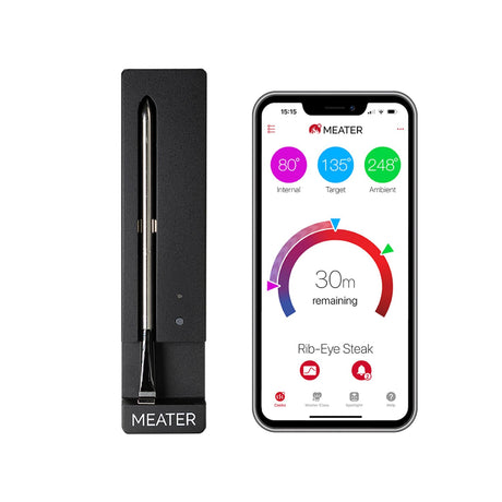MEATER SE: Smart Bluetooth Meat Thermometer | Long Wireless Range | for Oven, Grill, Kitchen, BBQ, Smoker, Air Fryer | Step-by-Step Recipes in App | Dual Sensors | Black Charger [2024 Release] MEATER