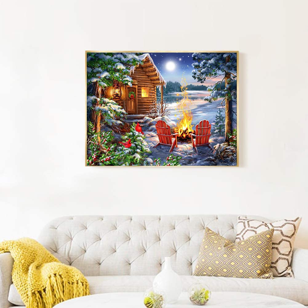 KEUASDV Diamond Painting Kits for Adults, Christmas Cabin 5D DIY Diamond Art Kits Full Drill Diamond Dots for Gift Wall Decor and Relaxation Gem Arts 12x16 inch KEUASDV