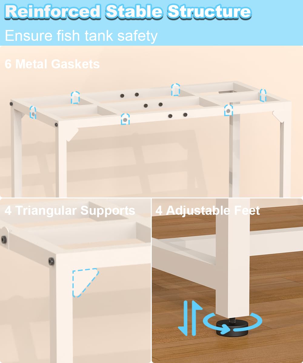 Mondazie 20 Gallon Fish Tank Stand, Upgraded Height Aquarium Stand Table with 2 Tiers Storage Shelf, Metal Reptile Breeder Turtle Terrarium Stand Rack for Home Office, 24" L x 12" W x 32.2" H - WoodArtSupply