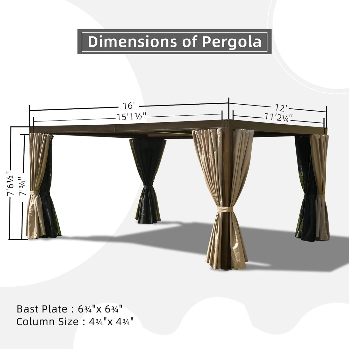 12’×16’ Louvered Pergola Outdoor Aluminium Pergola with Adjustable Roof Hardtop Sun Shade Shelter for Patios Deck Garden Backyard,Curtains&Netting (Dark Brown) by domi outdoor living - WoodArtSupply