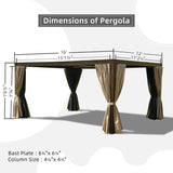 12’×16’ Louvered Pergola Outdoor Aluminium Pergola with Adjustable Roof Hardtop Sun Shade Shelter for Patios Deck Garden Backyard,Curtains&Netting (Dark Brown) by domi outdoor living domi outdoor living