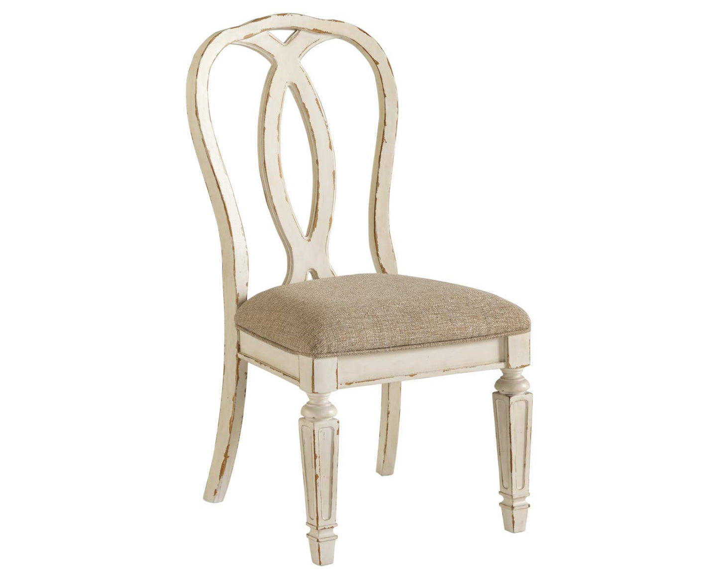 Signature Design by Ashley Realyn French Country Ribbon Back Dining Chair, 2 Count, Chipped White - WoodArtSupply