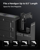 MOLICAR Biometric Slider Pistol Safe with LCD of Temp Humidity Battery, Mounted Single Bedside Gun Safe with 3 Ways Quick Access Handgun Case for Nightstand, Bed, Desk, Wall, Dresser MOLICAR