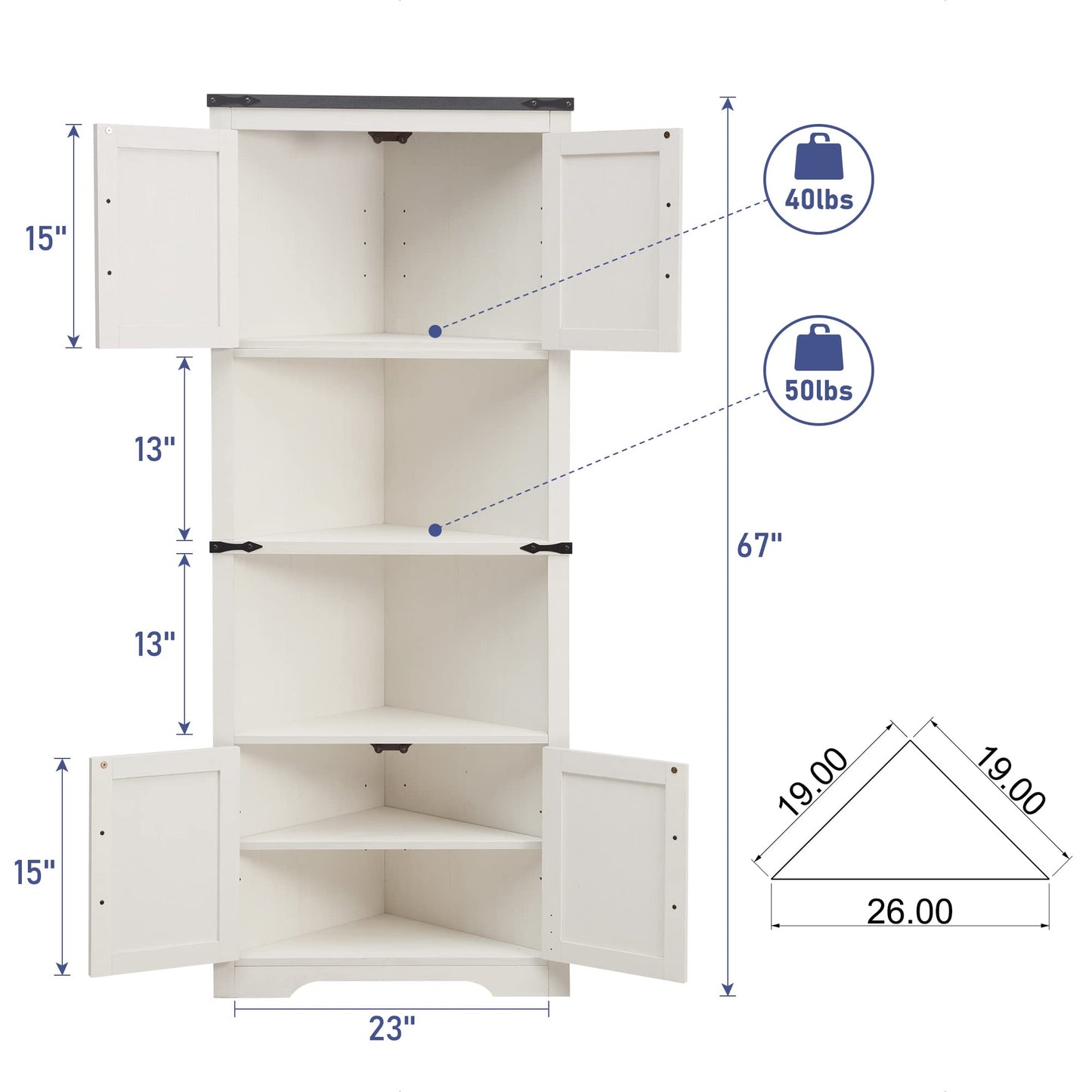 JXQTLINGMU Farmhouse Corner Cabinet, Tall Corner Bathroom Storage Cabinet with Barn Door Design & Adjustable Shelves, for Laundry Room, Living Room,