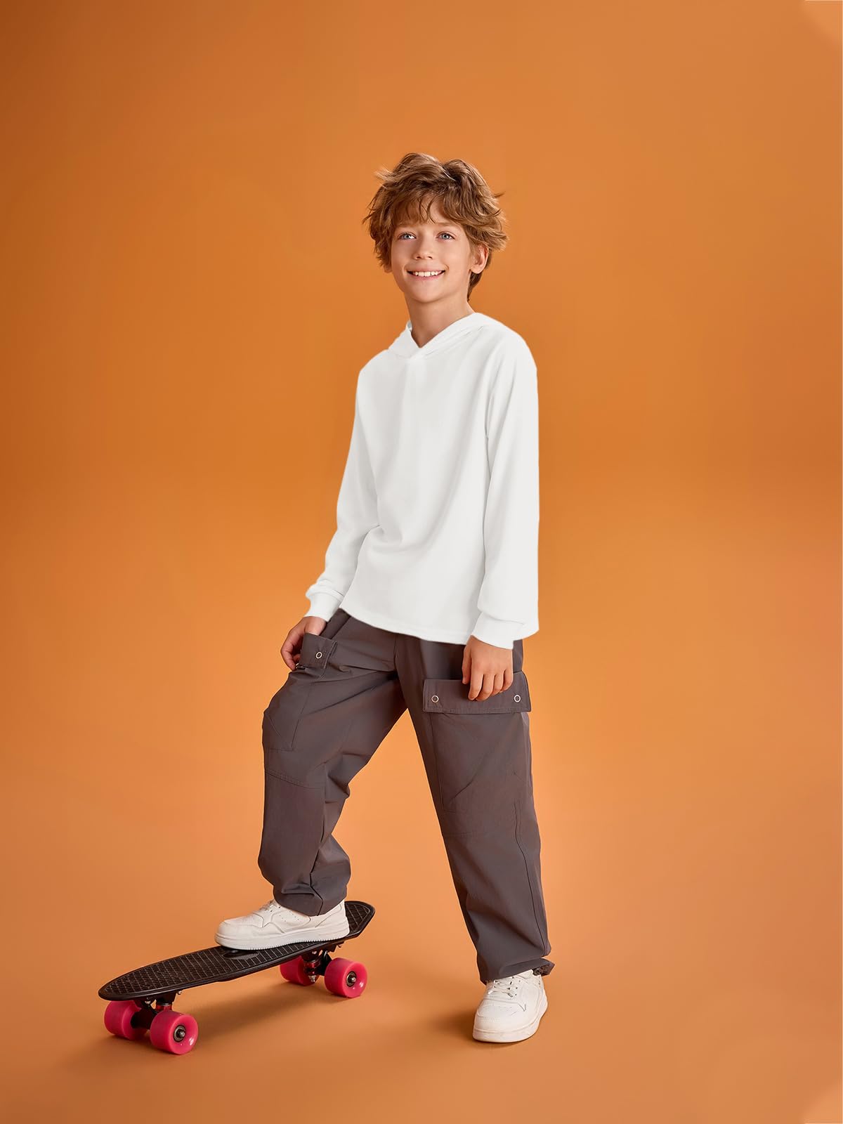 Haloumoning Boys Fashion Hoodies Kids Long Sleeve Hooded Sweatshirts 5-14 Years White Haloumoning