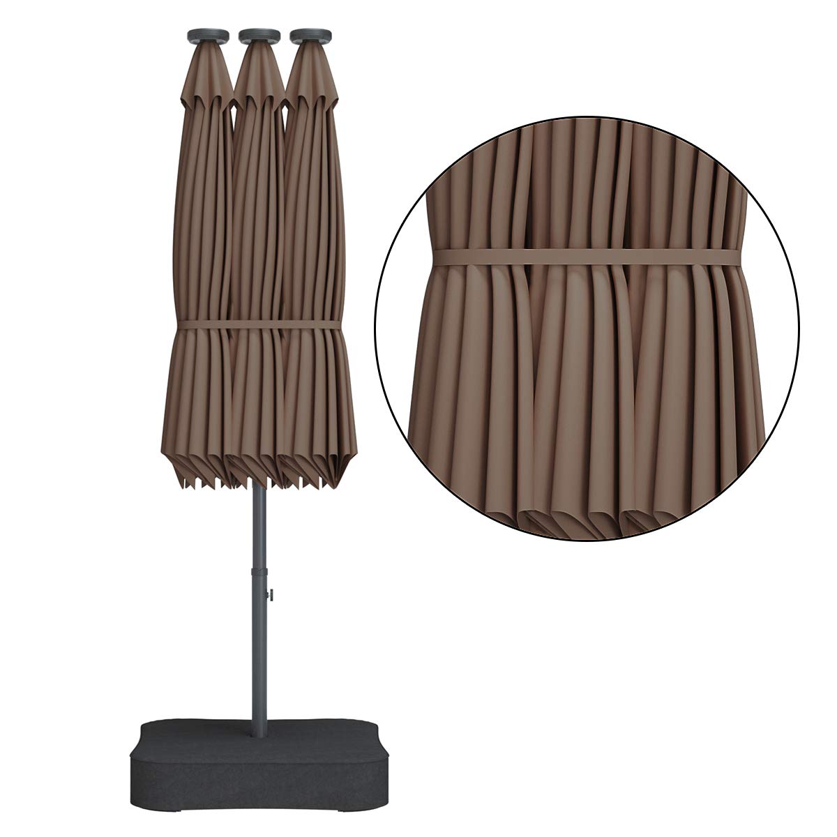 Tangkula 15 Ft Solar LED Patio Double-Sided Umbrella with Base, Outdoor Twin Umbrella, Extra Large Umbrella w/ 36 Solar Powered Lights & Crank System for Garden, Deck, Poolside, Patio (Tan) Tangkula