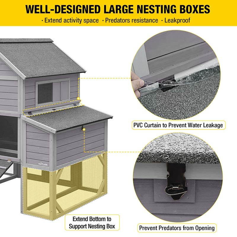 Aivituvin Chicken Coop for 10 Chickens Large Chicken House with Two Nesting Boxes Outdoor Hen House Wooden Poultry Cage with Run 55ft² - WoodArtSupply