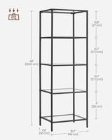 VASAGLE Bookcase, 5-Tier Bookshelf, Slim Shelving Unit for Bedroom, Bathroom, Home Office, Tempered Glass, Steel Frame, Ink Black ULGT029B61 VASAGLE