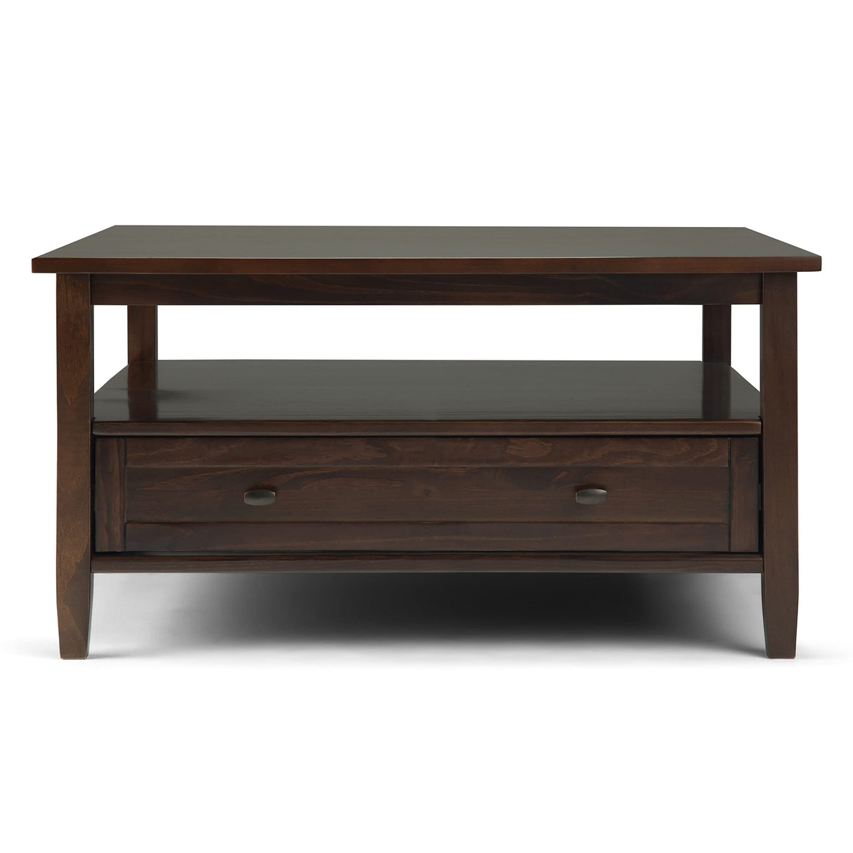 SIMPLIHOME Warm Shaker Square Coffee Table - 36 inch Wide Solid Wood Cocktail Table in Tobacco Brown, Transitional Living Room Table with Large Storage Drawer and Open Shelf for Sitting Area SIMPLIHOME