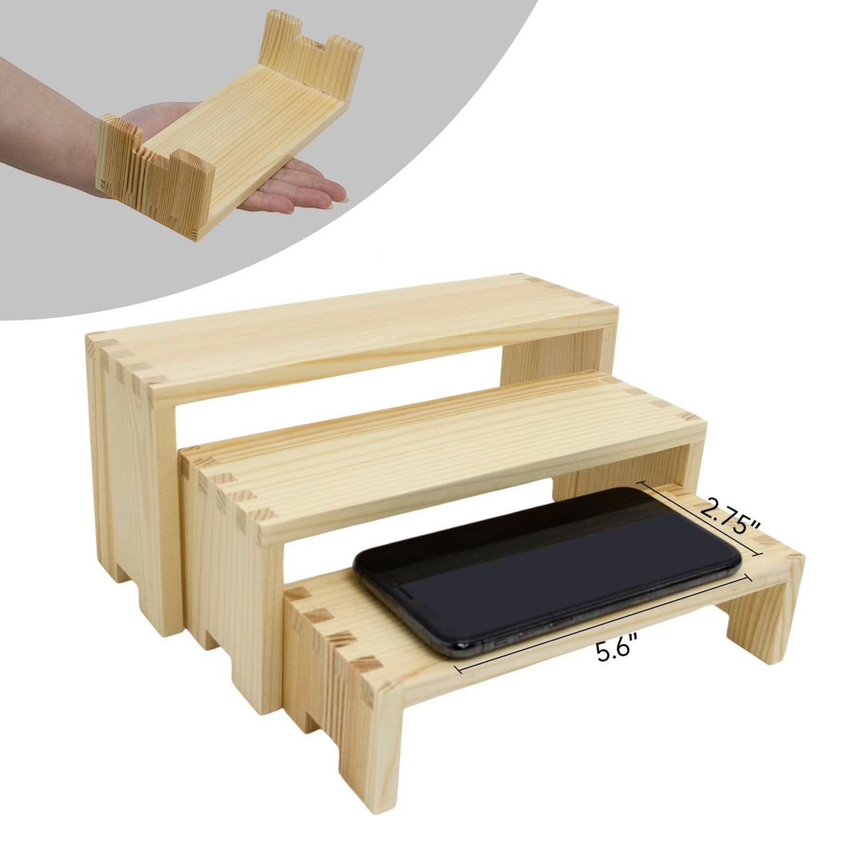 Yikaroeli Display Risers-3 Tier Wood Risers Decorative Rectangular, 6-piece Set Display Stands Arranging and Showcasing your favorite items(Nature) Yikaroeli