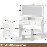Pamapic Vanity Desk with File Cabinet, 8 Drawers Makeup Vanity with Mirror and Lights,3 Lighting Modes Dressing Table with Chair, Power Outlet, Silent Slides, White Pamapic