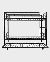 Mixcous Full XL Over Queen Bunk Bed with Trundle, Heavy-Duty Queen Bunk Bed with Safety Ladder and Full-Length Guardrail, Convertible to 3 Beds for Teens and Adults, Black Mixcous