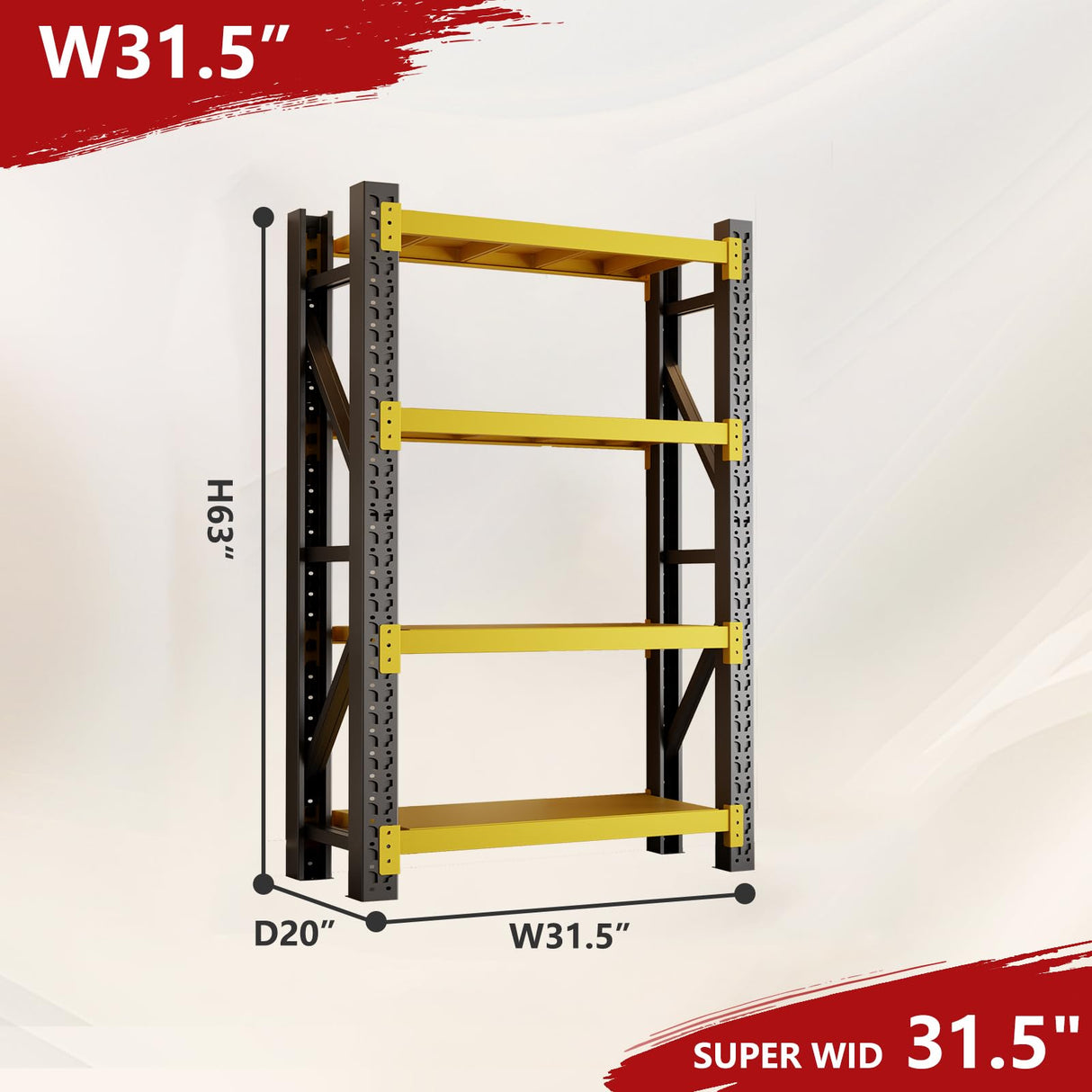 MDXEKE 3000lbs Garage Shelving Heavy Duty, 4-Tier Metal Adjustable Garage Shelves, Storage Shelves for Warehouse, Pantry, Basement, 31.5" W X 20" D X 63" H (Black+Yellow, 31.5x20x63) MDXEKE