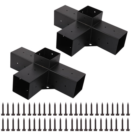 2Pcs Pergola Brackets Kit 4 Way Right Angle Corner Brackets for Gazebos,Garden,Patio,Wood Beams 4''x4'' Lumber (Actual: 3.8x3.8'') Inusbojie
