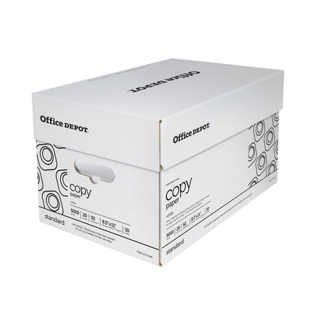 Office Depot White Copy Paper, 8 1/2in. x 11in., 20 Lb, 500 Sheets Per Ream, Case Of 10 Reams, 40402786 Office Depot
