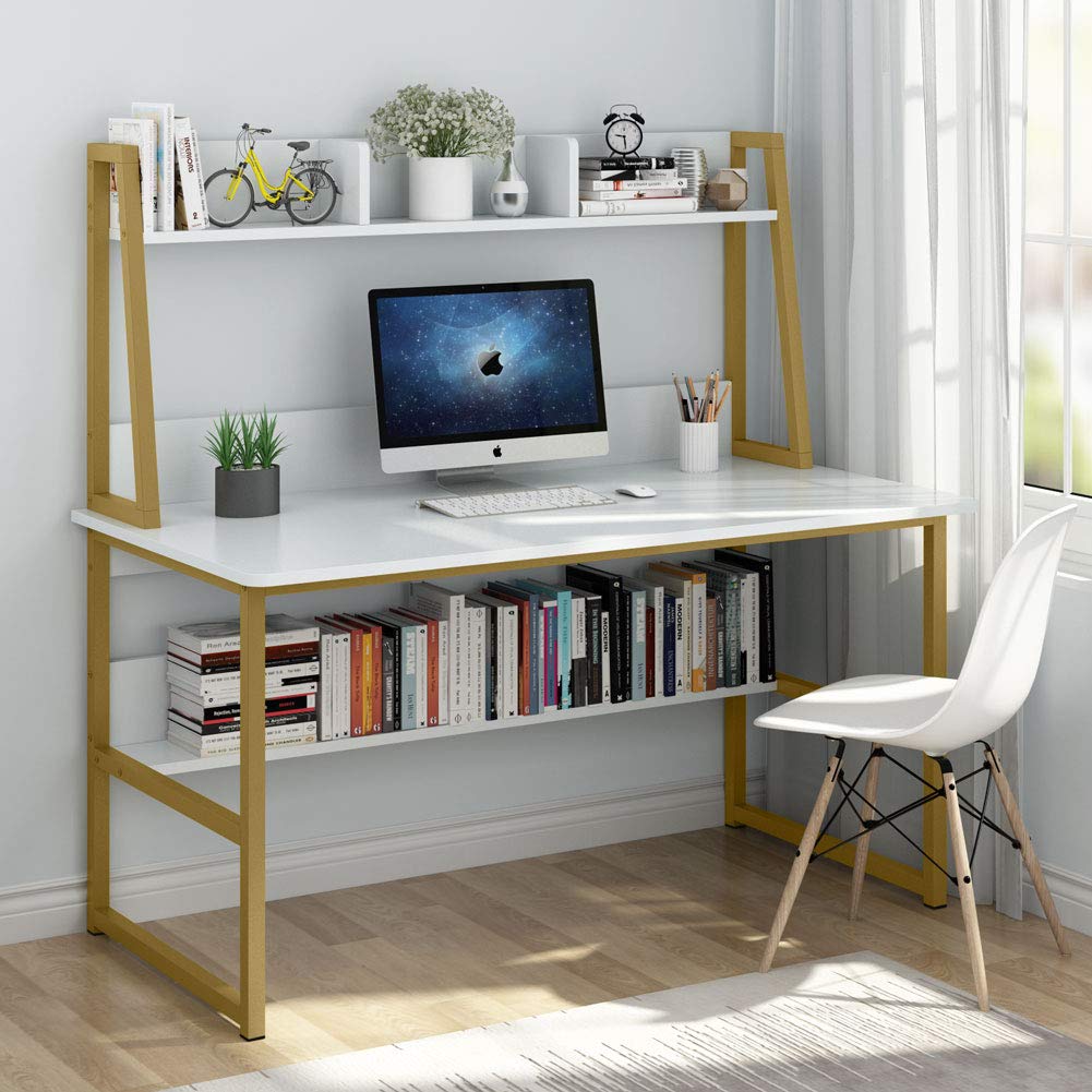 Tribesigns Computer Desk with Hutch, 47 inches Home Office Desk with Space Saving Design with Bookshelf for Small Spaces - WoodArtSupply