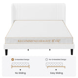 SHA CERLIN King Size Velvet Upholstered Platform Bed Frame with Vertical Channel Tufted Wingback Headboard, Wooden Slats Support, Easy Assembly, Under Bed Storage, No Box Spring Required, White SHA CERLIN