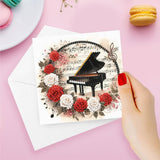 pigpigboss 6 Packs Music Diamond Painting Greeting Card Kit, Special Shaped Flower Piano Violin Guitar Diamond Art Birthday Cards with Envelope for Music Lover Holiday Blessing pigpigboss