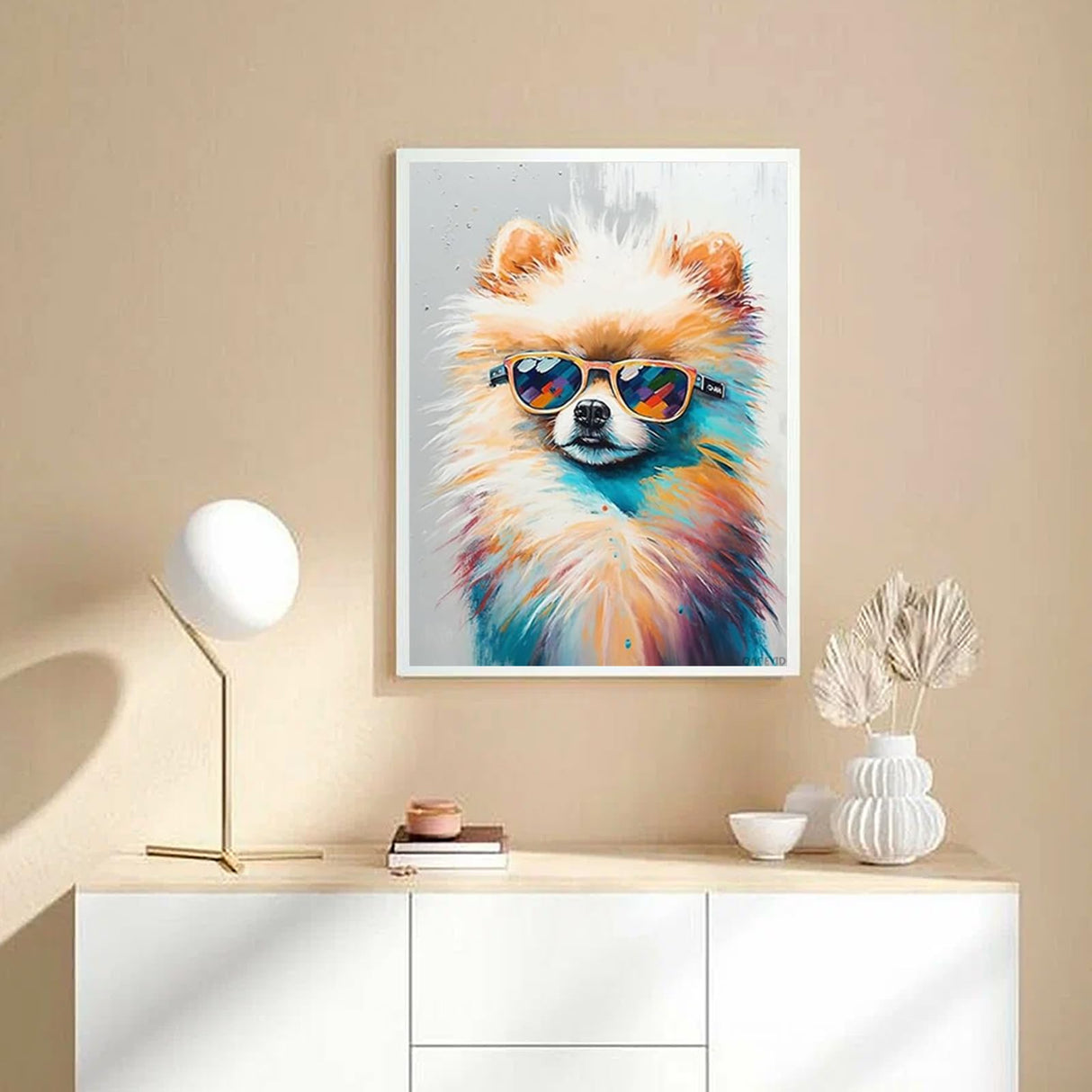 QACEYID Diamond Painting Kits for Adults, Dog with Sunglass Full Drill Diamond Art Pomeranian Painting by Number Kits, Cute Animals Diamond Gem Art Wall Home Decor 12x16inch QACEYID