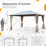 YOLENY 10'x12' Hardtop Gazebo, Outdoor Polycarbonate Roof Canopy, Aluminum Frame Permanent Pavilion with Curtains and Netting, Sunshade for Garden, Patio, Lawns YOLENY