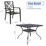Crownland 5 Piece Outdoor Dining Set, Patio Metal Dining Sets, 4 Stackable Metal Chairs and Square Outdoor Dining Table with 1.57" Umbrella Hole, for Backyard, Lawn, Garden (Classic Black) Crownland