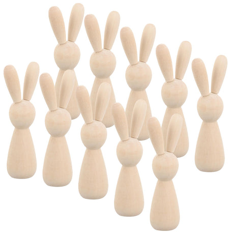 STOBOK 10pcs Unfinished Wooden Peg Dolls Easter Rabbit Statue Bunny Figurines Blank Natural Wood Peg Figures Animal Doll Bodies to Paint Cake Topper for Art Chess Pieces STOBOK