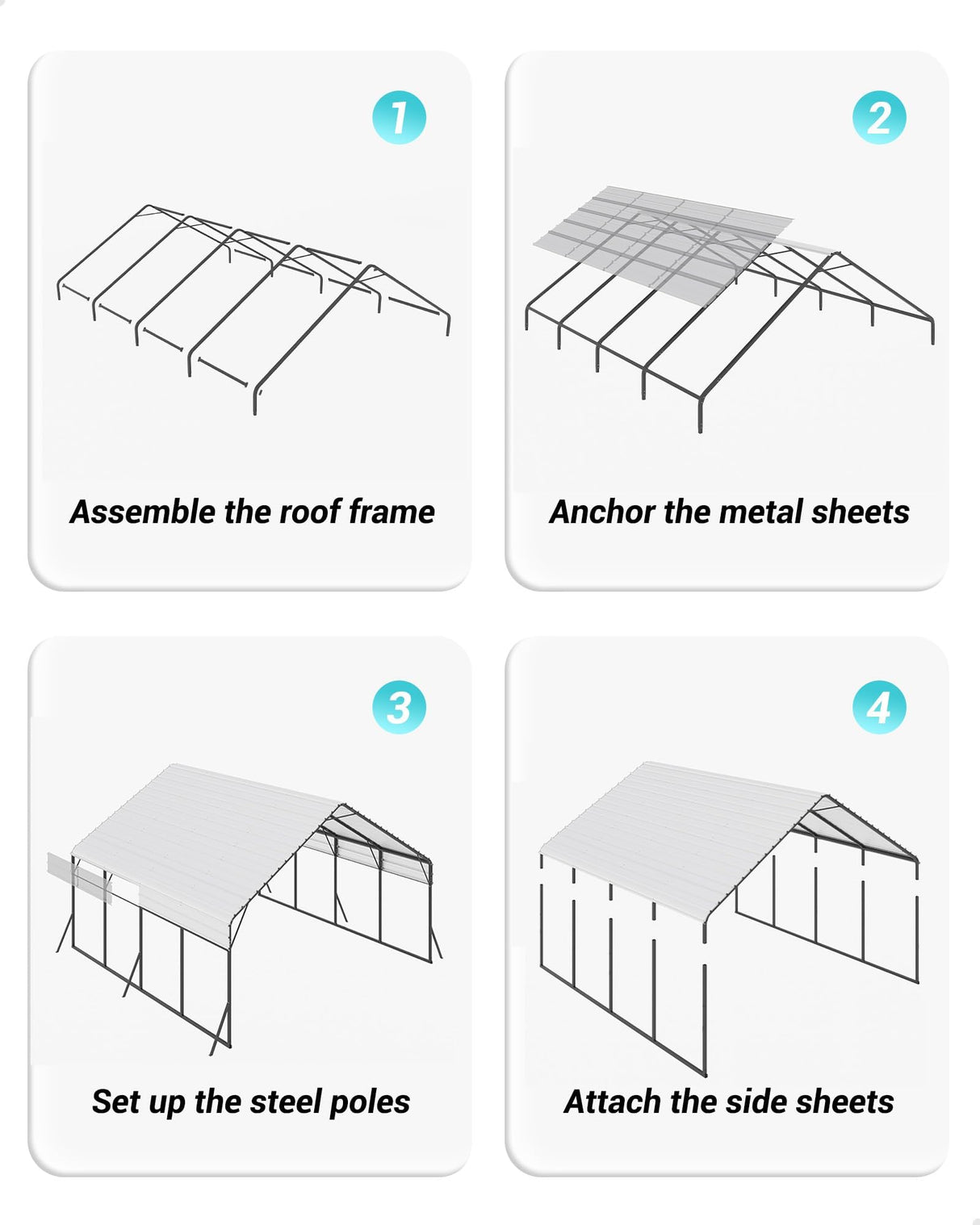 Garveelife 20'x20'x13' Metal Carport for 2 Cars, Heavy Duty Steel Frame for Heavy Snow, Permanent Shelter for Boats, Full-Sized Pickup Trucks, and Tractors, N.W. 800 Lbs GarveeLife
