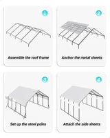 Garveelife 20'x20'x13' Metal Carport for 2 Cars, Heavy Duty Steel Frame for Heavy Snow, Permanent Shelter for Boats, Full-Sized Pickup Trucks, and Tractors, N.W. 800 Lbs GarveeLife