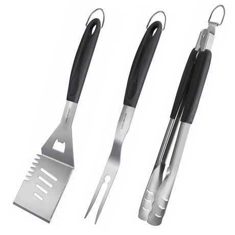 HAUSHOF Large Grill Accessories Heavy Duty BBQ Set Gifts for Men/Women - Premium Stainless Steel Spatula, Fork & Tongs (16.5/16/16.5 in.), Barbecue Utensils Tool Kit Gift for Grilling Lover Outdoor HAUSHOF
