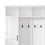 Entryway Hall Tree with Bench and Storage, 3-in-1 Hall Tree with 6 Coat Hooks, 2-Tier Shoe Storage, Top and Side Storage for Hallway, Entryway, Farmhouse White Harper & Bright Designs
