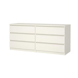 Tvilum 6 Drawer Double Dresser, Bedroom Furniture, Handle-free Drawers, Contemporary, White Tvilum