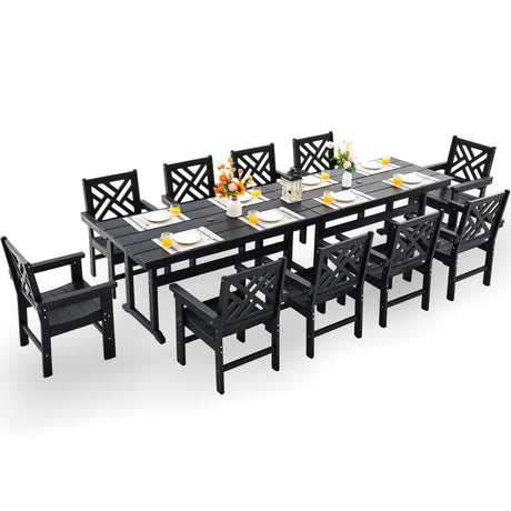 HDPE Dining Table Set for 10,12-Piece Outdoor Table and Chairs Include 10 Dining Chairs and 2 Pcs 62.5" Patio Dining Table with Umbrella Hole (Black) AZXZCS