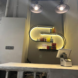 amhricho 59 Wall Mounted Wine Rack, Half Round Multi Tier Wine Rack with Wine Glass Hooks, Iron Wine Bottle Display Rack for Kitchen, Bar, Cafe(Bulbs Not Included) (Black, 59INCH) amhricho